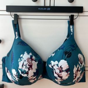 Cacique bras size 46DDD (46F) sexy blue with white flowers wide straps